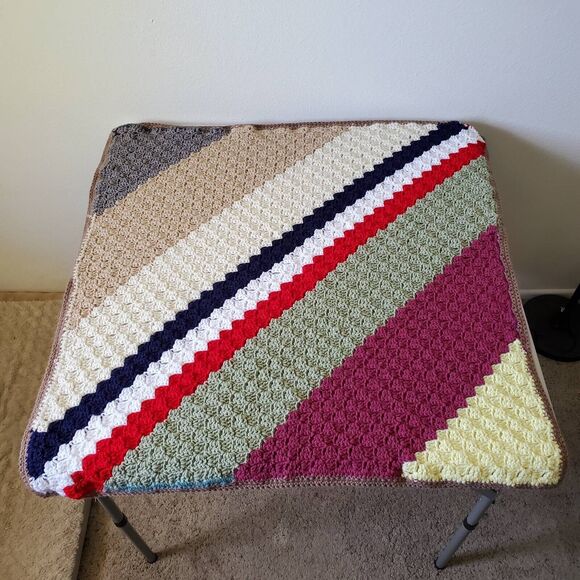 Hand Crocheted Afghan Throw Lap Blanket Toddler Youth Kids Striped 36 x 35 in - Picture 3 of 9